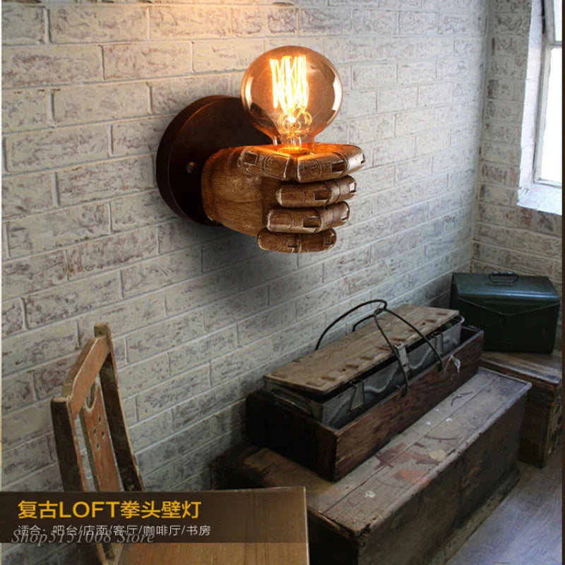 Afralia™ Industrial Fist Resin Wall Lamp - Vintage Decorative Sconce, E27 Bedroom Light Fixtures