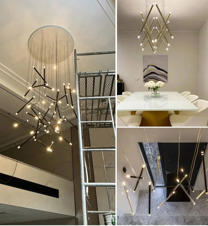 Afralia™ Modern Tube Design LED Chandelier - Gold/Chrome/Black Luxury Home Decor & Kitchen Lighting