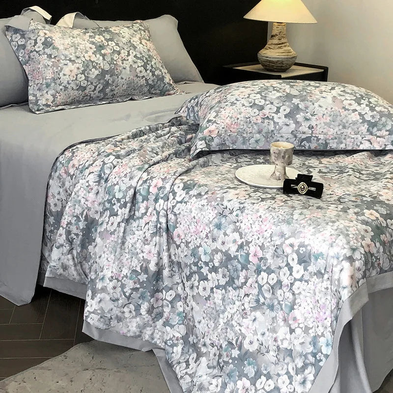 Afralia™ Summer Cool Quilt Set with Sheets Pillowcases - Ice Silk Chiffon Yarn Fabric