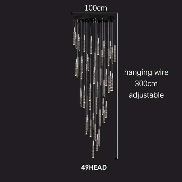 Afralia™ Crystal Chrome LED Chandelier: Luxury Duplex Stair Loft Pendant Light for Living Room