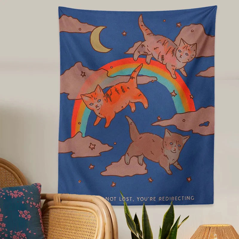 Rainbow Cat Tapestry Wall Hanging for Kids Room Decor by Afralia™