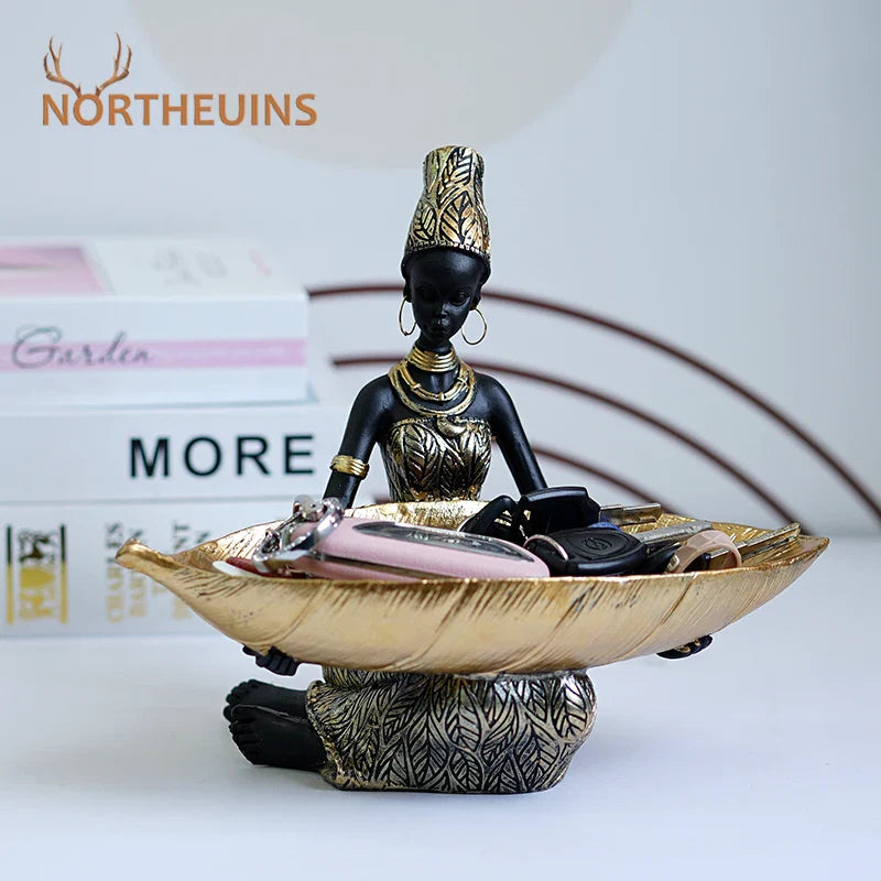 Afralia™ Black Woman Resin Statue: Exotic Desktop Decor & Storage Container