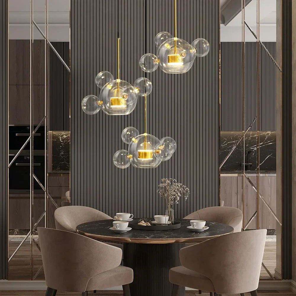 Afralia™ LED Glass Ball Chandelier Pendant Lights for Living & Dining Room