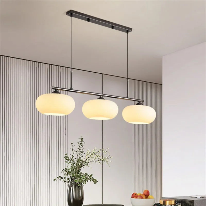 Afralia™ Persimmon Pendant Light: Nordic LED Retro 3 Head Glass Lampshade for Living Room & Dining Room