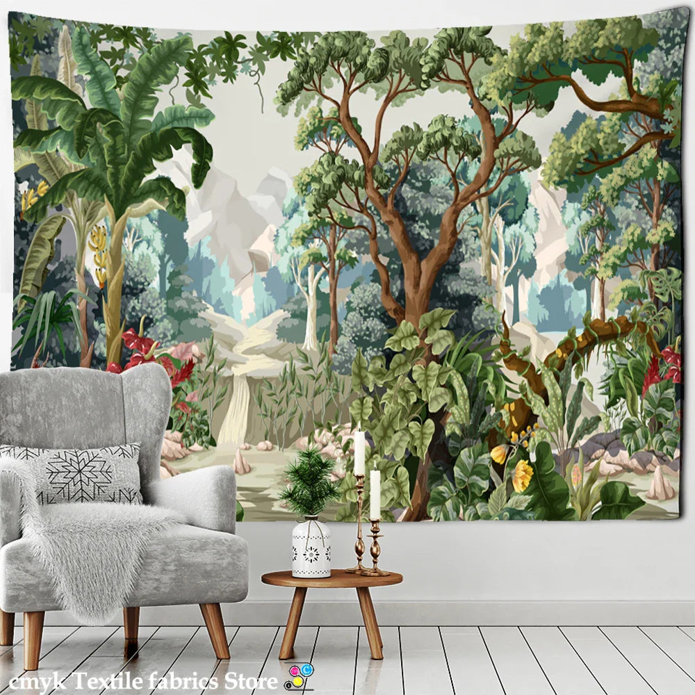 Purple Flowers Oil Painting Tapestry Wall Hanging by Afralia™ - Tropical Landscape Home Decor