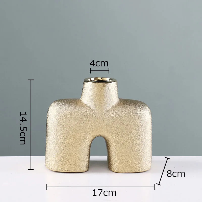 Afralia™ Gold Geometry Ceramic Vase Desk Decoration Modern Floral Room Decor Vase
