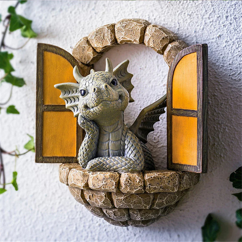 Afralia™ Dino Garden Sculpture - Fun Dinosaur Decor for Yard, Wall & Windows