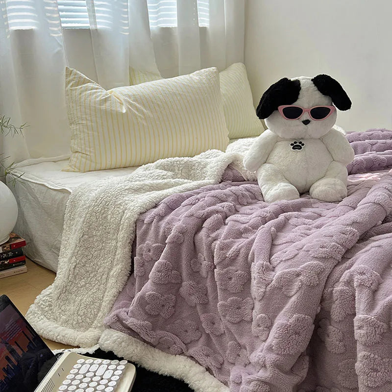 Afralia™ Cozy Lamb Wool Flower Jacquard Blanket: Luxe Solid Color Sofa Quilt for Winter