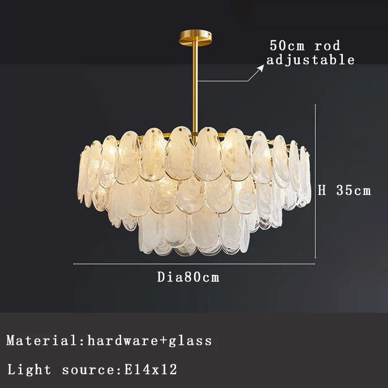 Afralia™ Golden French Modern Glass Chandelier Light, LED Indoor Decorative Lighting Fixture