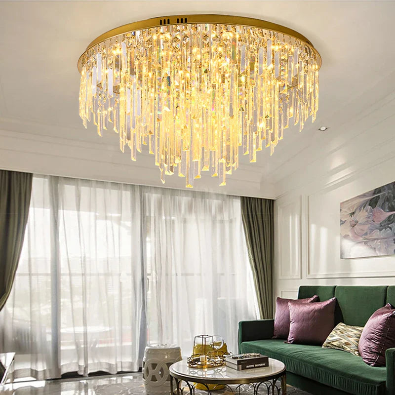 Afralia™ Gold Crystal Ceiling Lights - Luxury LED Fixture for Elegant Home Decor