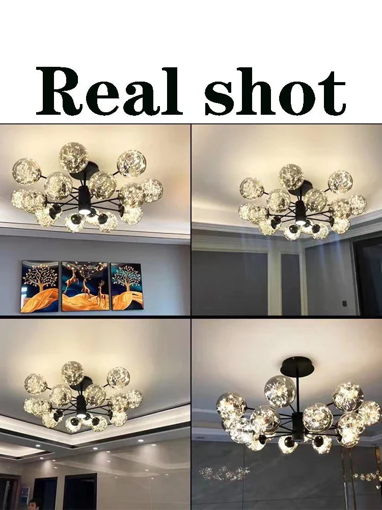 Afralia™ Glass Ball Branch Chandelier: Modern LED Crystal Ceiling Lighting for Living Room