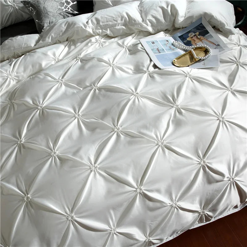 Afralia™ Rayon Pinch Pleated King Duvet Cover Set with Pillowcase