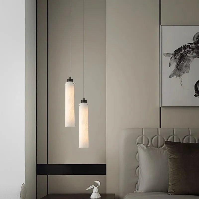 Afralia™ Black Gold Marble Cylinder Pendant Light for Modern Home Decor