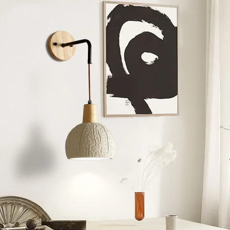 Afralia™ Cement Shade Wood LED Wall Sconce Light Fixture for Home Decor