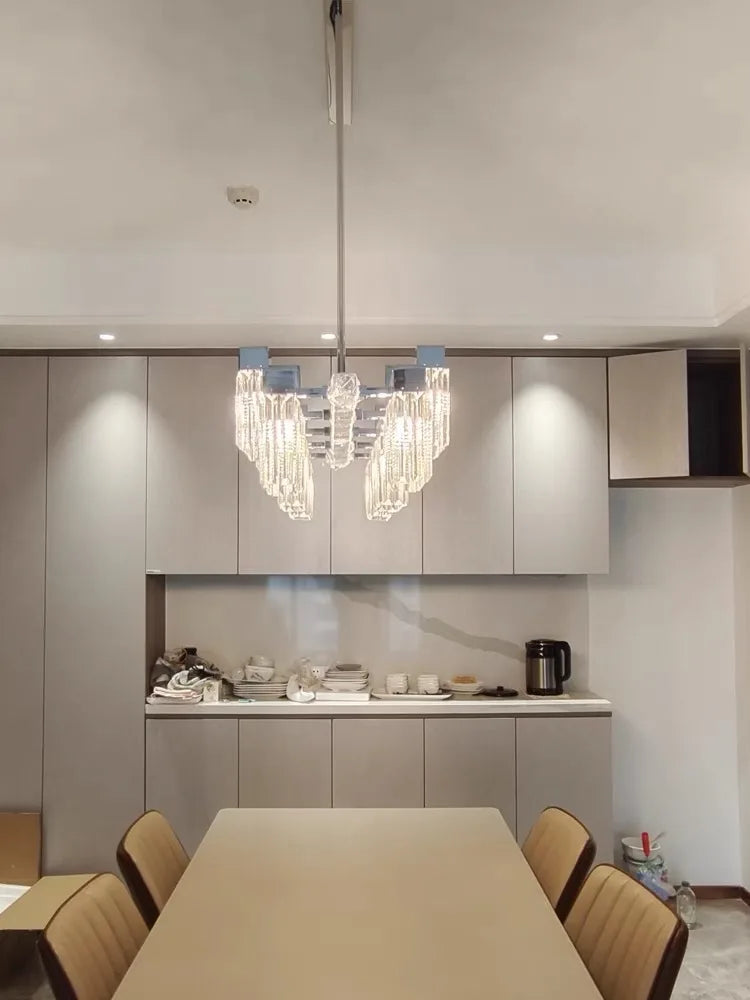 Afralia™ Crystal Pendant Lights for Dining Room, Luxury Rod Lamp with Led, Chrome Finish