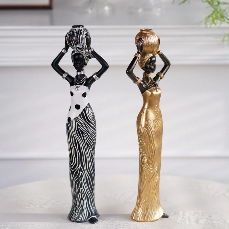 Afralia™ African Women Resin Sculpture: Elegant Vintage Home Office Décor Ornaments