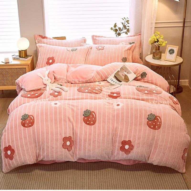 Afralia™ Winter Floral Print Duvet Cover Set with Pillowcases - Double Bed