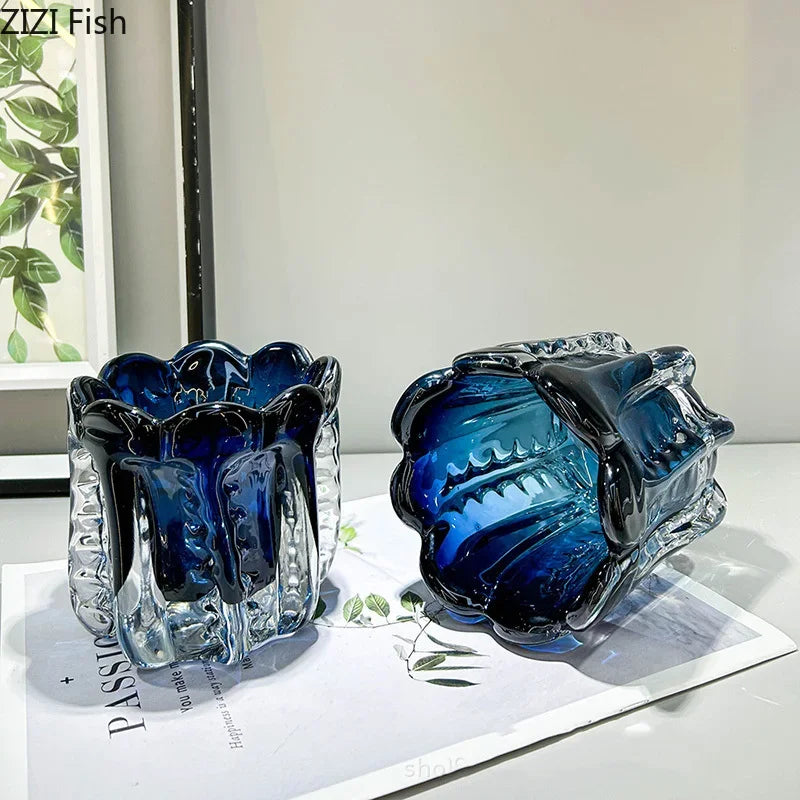 Afralia™ Forest Green Glass Vase Wrinkled Flower Pots Desk Decoration Aesthetic Floral Vases