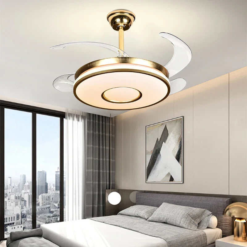 Afralia™ Invisible Gold Ceiling Fan with LED Light and Retractable Blades