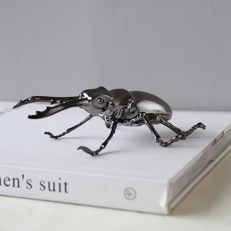 Afralia™ Silver Scarab Beetle Metal Figurine Home Decor Insect Sculpture