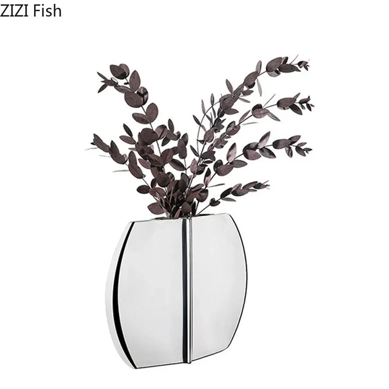 Afralia™ Silvery Geometry Vase for Desk and Floral Arrangement Decor