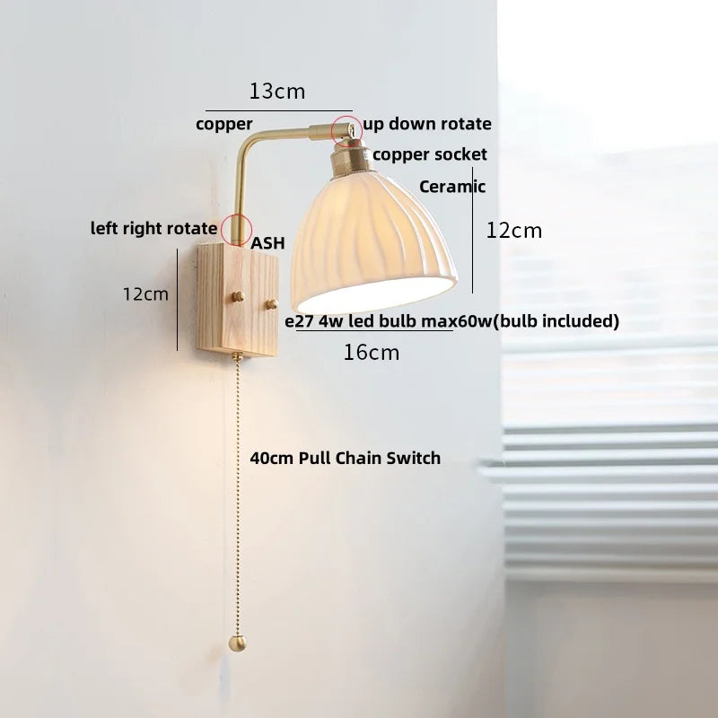Afralia™ Modern Walnut Brass LED Wall Light Rotatable Bedside Sconce Stair Fixture