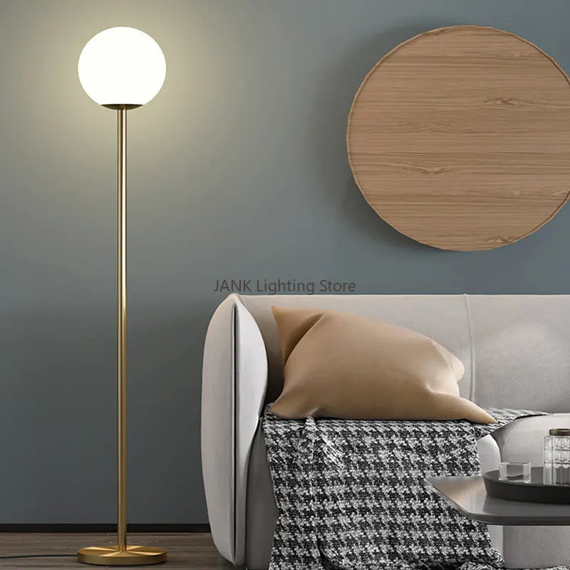 Afralia™ Glass Ball Metal Floor Lamp - LED Lighting for Bedroom and Study