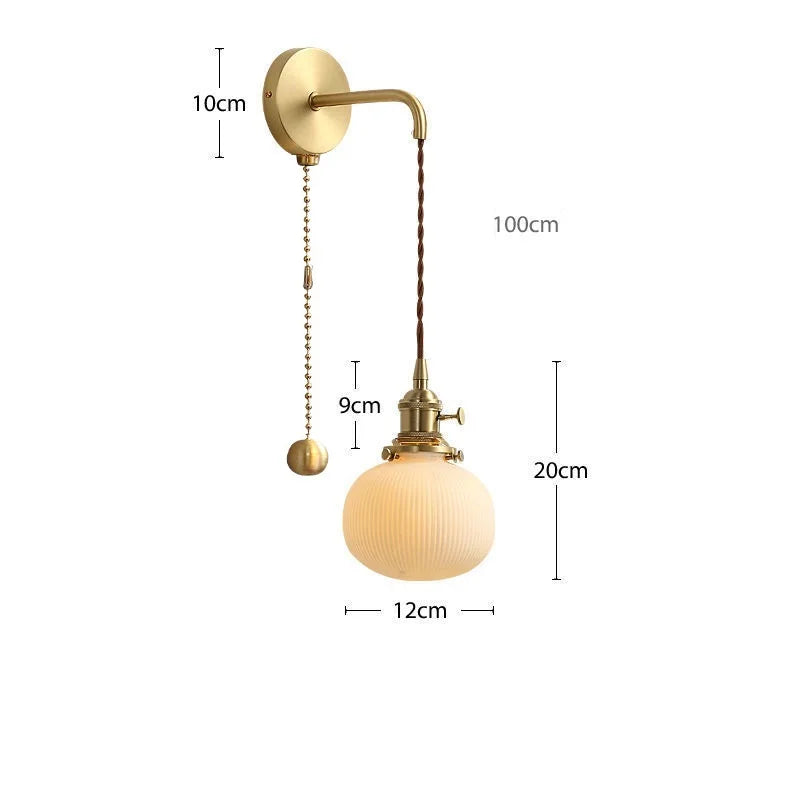 Afralia™ Ceramic Wall Lamp Pull Chain LED Modern Nordic Copper Socket Mirror Light