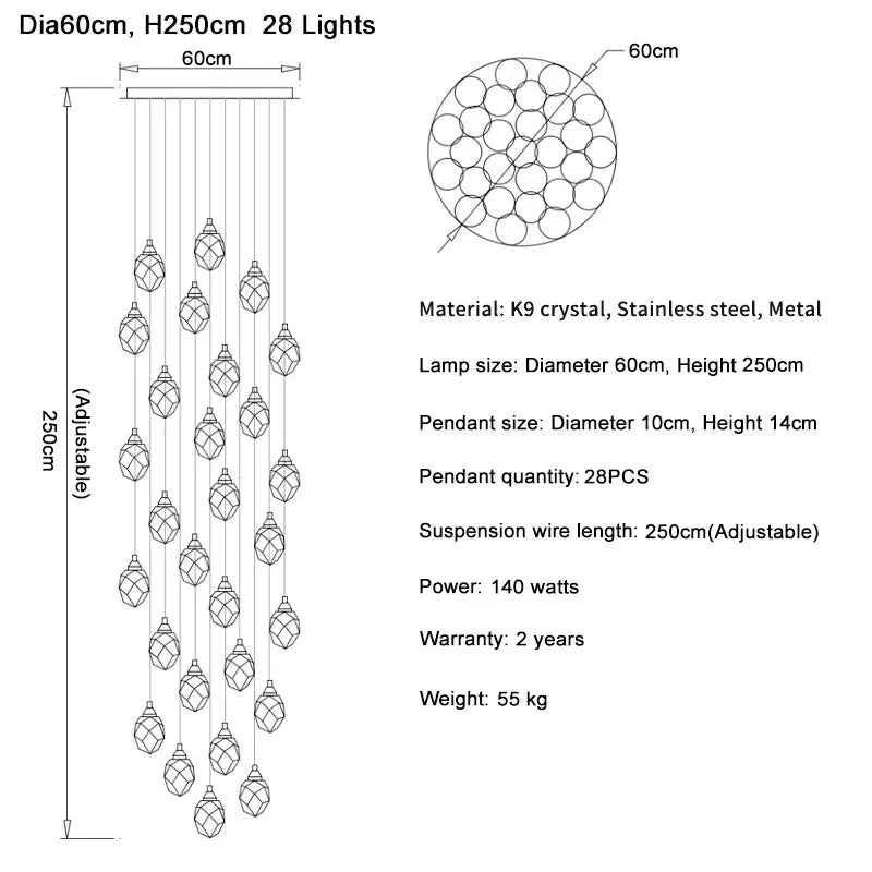 Afralia™ Diamond Crystal Ball Chandelier, Luxury LED Light Fixture for Staircase and Living Room