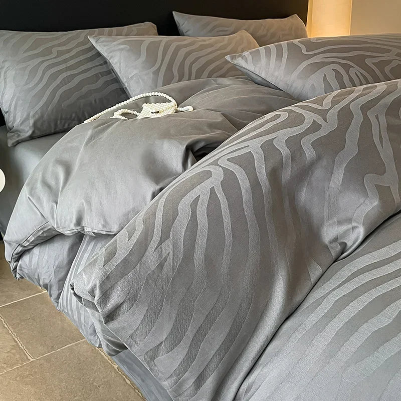 Afralia™ Satin Jacquard Cotton Fitted Sheet Set for Adults 1.5/1.8M Bed