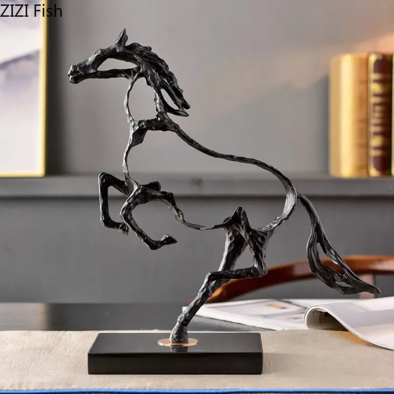 Afralia™ Minimalist Black Horse Statue Iron Ornaments Modern Home Decor Sculpture