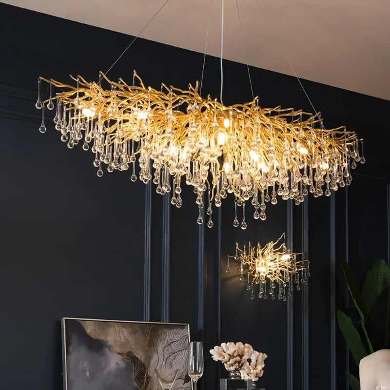 Afralia™ Golden Branch Crystal Chandelier for Modern Luxury Living Room & Hotel Lobby Decor