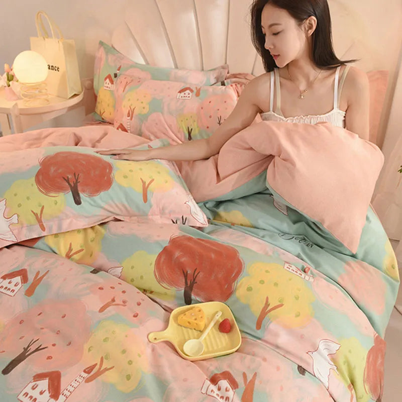 Afralia™ Cotton Thickened Bedding Set - Single/Double Size, High Quality, Warm & Soft.
