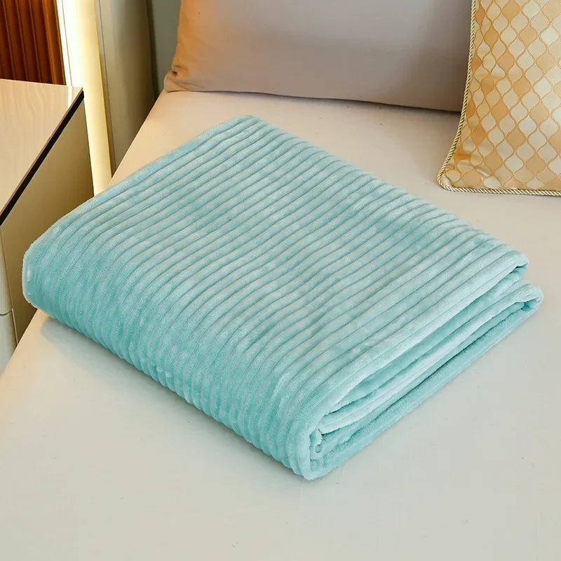 Afralia™ Cozy Striped Flannel Fleece Blanket for Winter - Bedroom Living Room Throw