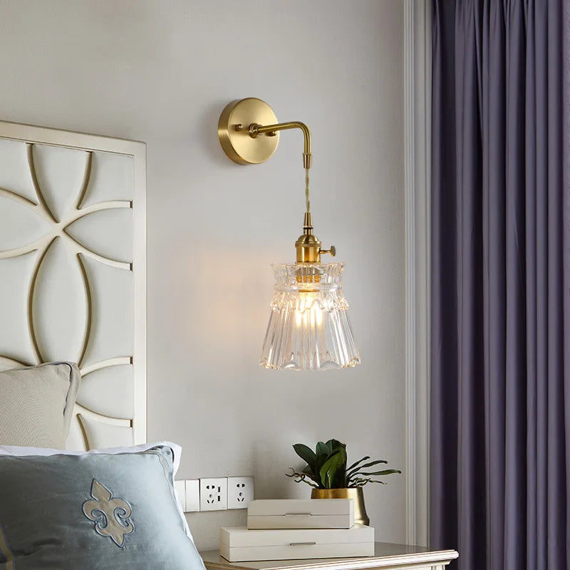 Afralia™ Brass Glass LED Wall Sconce Light for Living Room, Bedroom, Bathroom