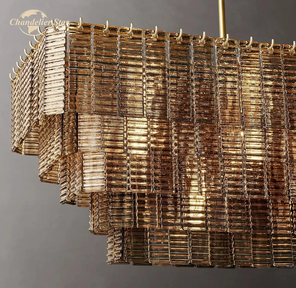 Afralia™ Smoke Glass LED Chandelier: Modern Rectangular Pendant Lighting for Dining & Living Room