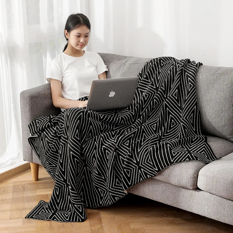 Afralia™ Knitted Triangular Pattern Thin Blanket for Cozy Versatile Living Room Cover