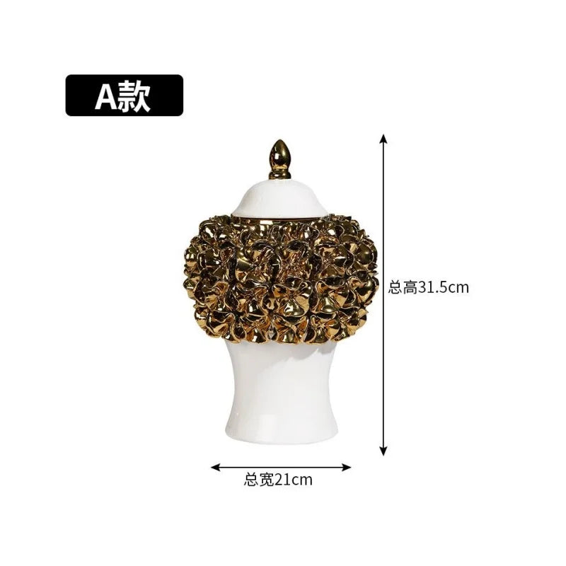 Afralia™ Golden Flower Ginger Jar Relief Flower Vase Home Decor