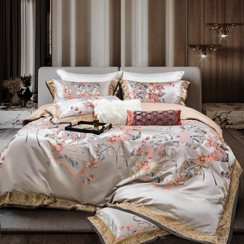 Afralia™ Silk Jacquard Egyptian Cotton Bedding Set - Queen/King Size Linens