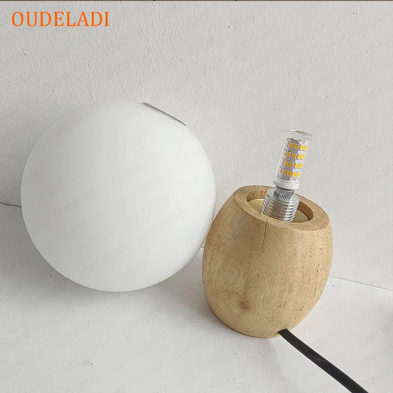 Afralia™ Wood Table Lamp with Glass Lampshade, Warm Light for Bedside, Button Switch