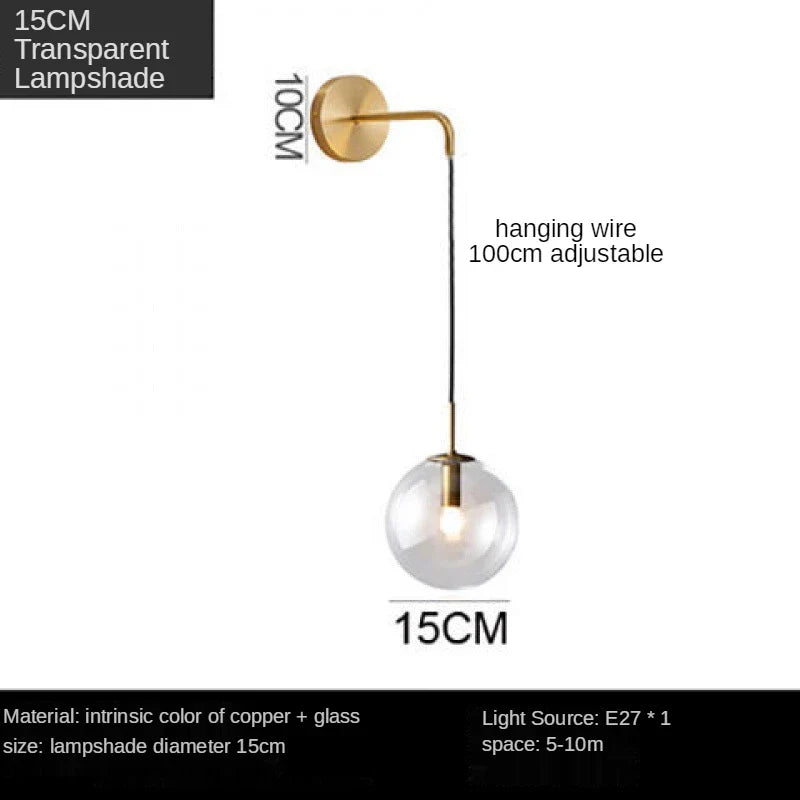 Afralia™ Nordic Brass Glass Wall Sconce: Elegant Living Room Bedside Lighting