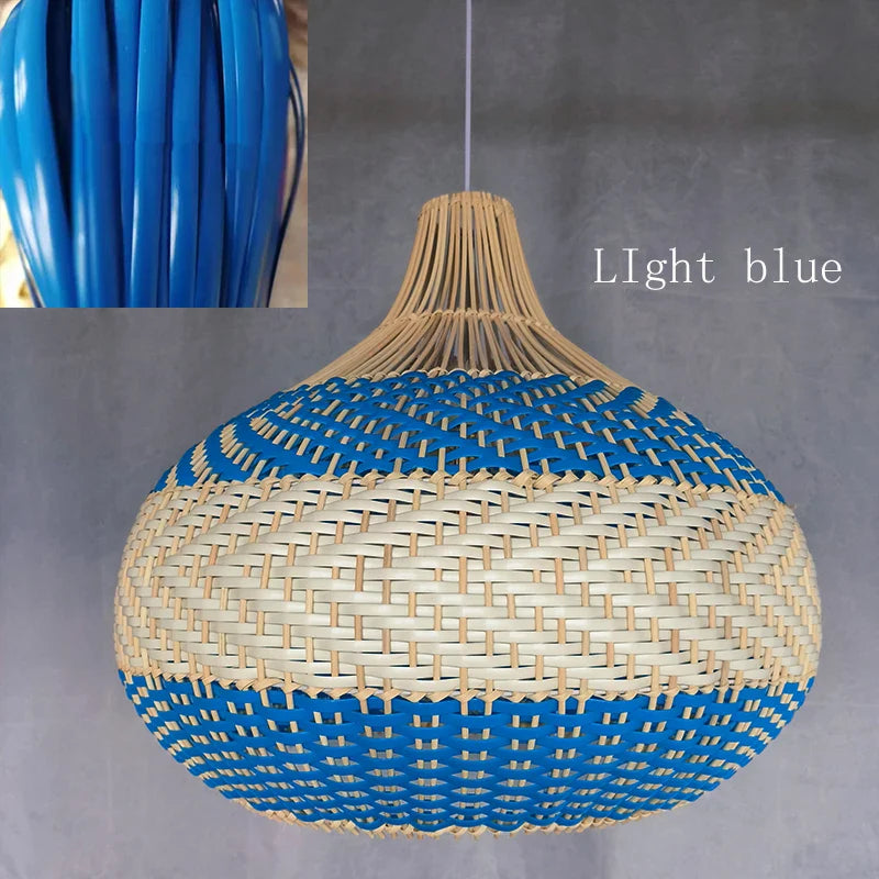 Afralia™ Serena Blue Rattan Pendant Light: Creative Boho Farmhouse Dining Room Lamp