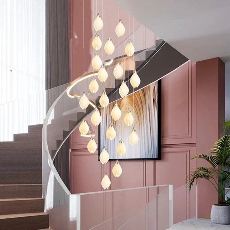 Afralia™ Magnolia Ceramic Chandelier: Luxury LED Duplex Staircase Lighting for Elegant Living and Dining
