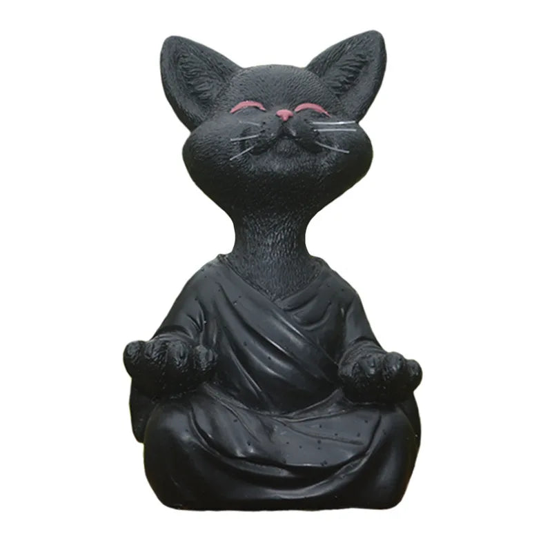 Afralia™ Black Buddha Cat Figurine Meditation Yoga Collectible - Home Decor Art Sculpture