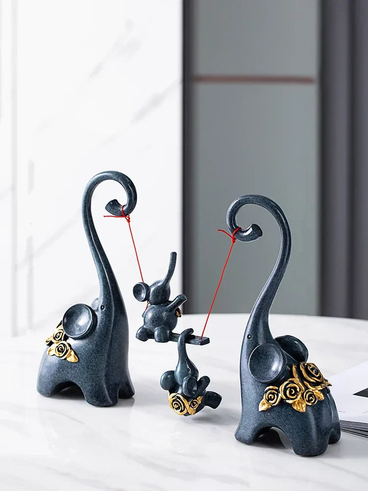 Afralia™ Elephant Family Swing Sculpture: Resin Home Decor & Gift