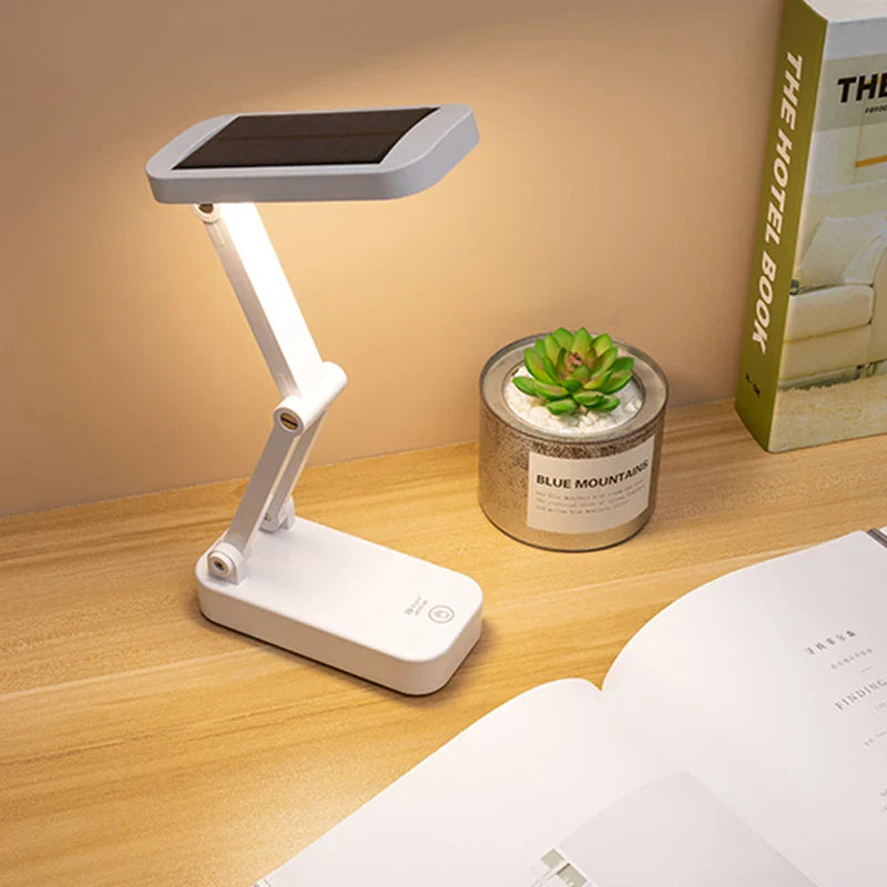 Afralia™ Foldable Solar Desk Lamp USB Rechargeable Reading Light