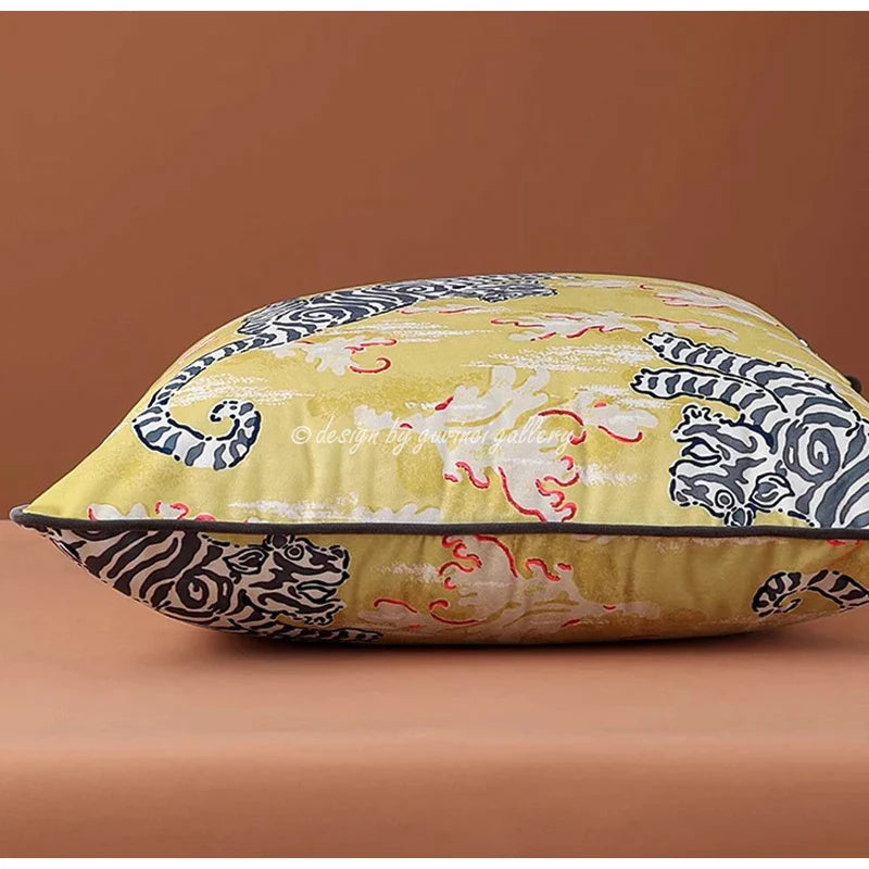 Afralia™ Luxury Velvet Panthera & Sago Tree Decor Pillow Case