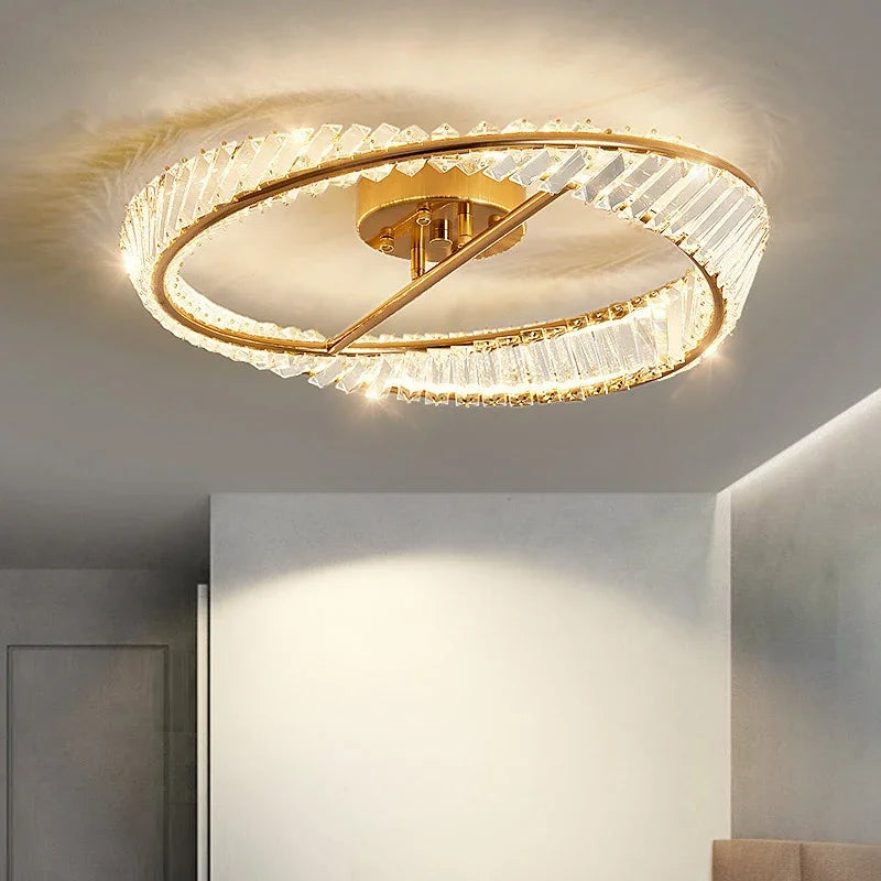 Afralia™ Crystal Rings LED Ceiling Light Dimmable Gold Lustre for Home Decoration