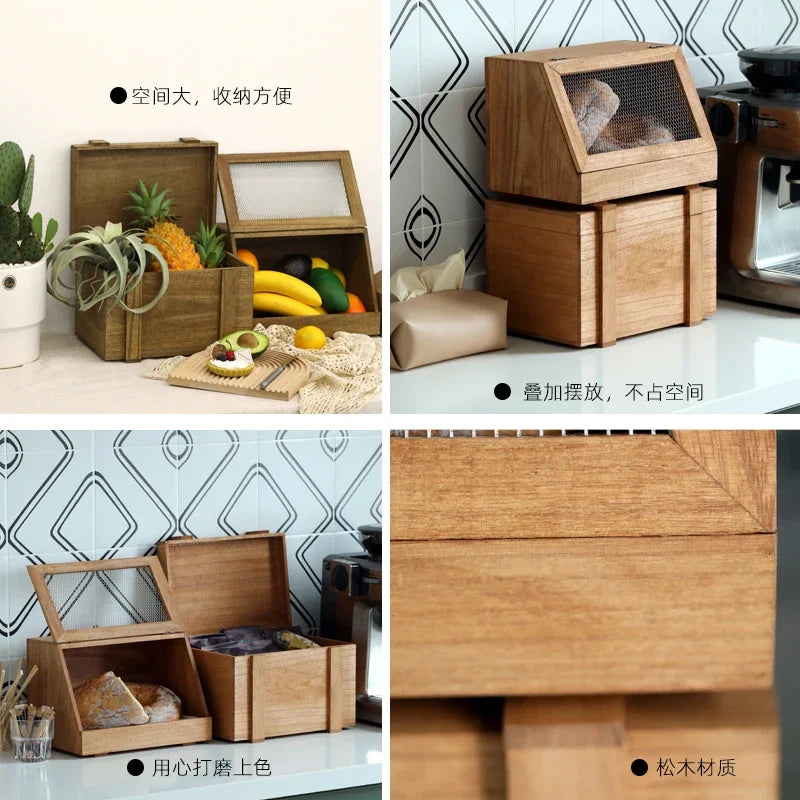 Afralia™ Wood Bread/Fruit Box with Iron Net Tableware - Wedding Party Home Décor