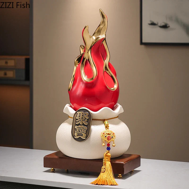 Afralia™ Gilded Pitaya Cat Ceramic Feng Shui Ornament Landscaping Decoration